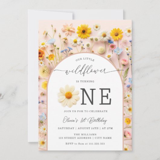 Kleine Wildblume Moderner 1. Geburtstag Einladung (Vorderseite)