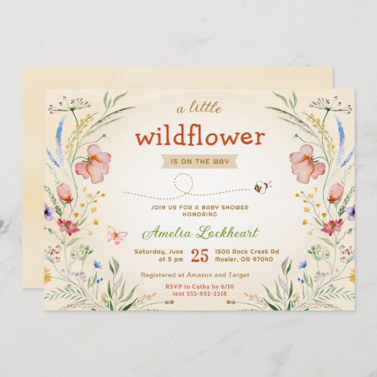 Kleine Wildblume neutrale Babydusche Sprinkle Einladung (Vorne/Hinten)