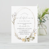 Kleine Wildblume Oval Girl Virtual Baby Dusche Einladung (Stehend Vorderseite)