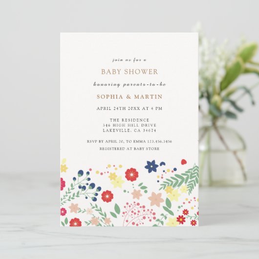 Kleine Wildblume Pattern Kinderdusche Einladung (Stehend Vorderseite)