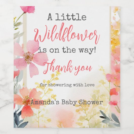Kleine Wildblume Peach Blume Floral Baby Dusche Weinetikett (Einzelnes Label)