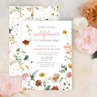 Kleine Wildblume Pink Baby Girl Geburtstag Einladung