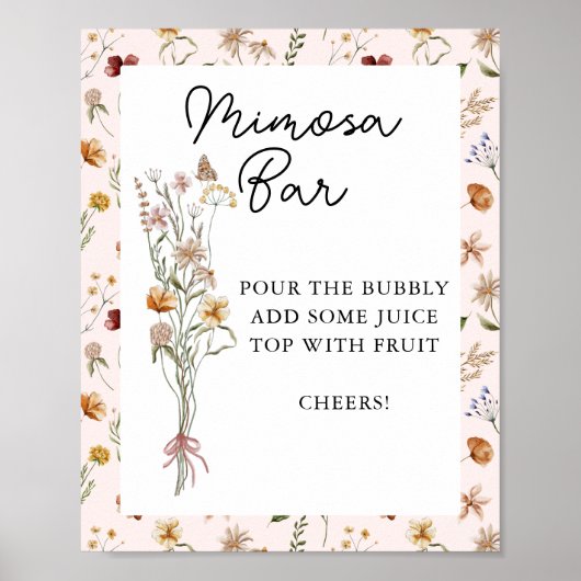 Kleine Wildblume Pink Babydusche Mimosa Bar Poster (Vorne)
