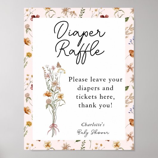 Kleine Wildblume Pink Babydusche Windelwanne Raffl Poster (Vorne)