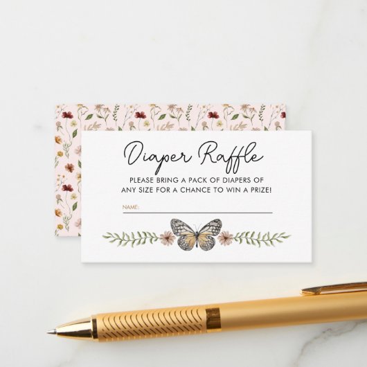 Kleine Wildblume Pink Diaper Raffle Baby Dusche Begleitkarte (Vorderseite/Rückseite Beispiel)
