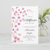 Kleine Wildblume Pink Whimsical Baby Girl Dusche Einladung (Stehend Vorderseite)