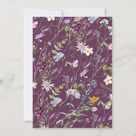 Kleine Wildblume Plum Lila Blumenspülung Einladung (Rückseite)