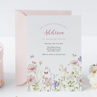 Kleine Wildblume Rosa Blumengeburt Einladung