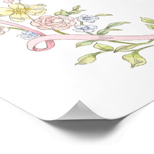 Kleine Wildblume Rosa Bow Babydusche Empfang Poster (Ecke)