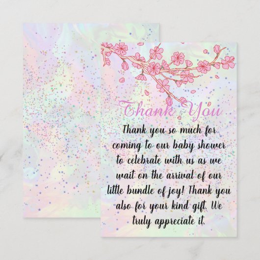 Kleine Wildblume Soft Pink Girl Babydusche Dankeskarte (Vorne/Hinten)