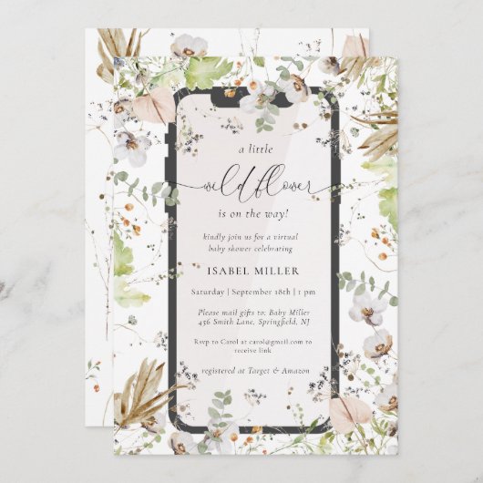 Kleine Wildblume Virtual Baby Dusche Einladung (Vorne/Hinten)