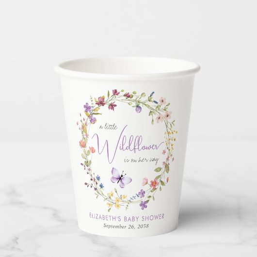 Kleine Wildblume Watercolor Kindermädchendusche Pappbecher (Vorderseite)