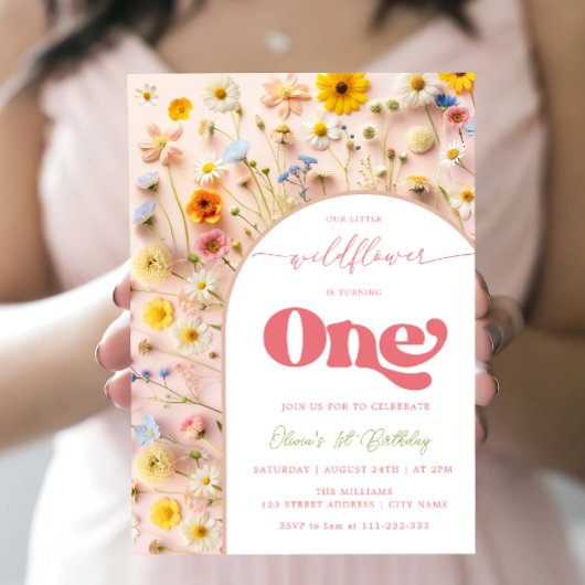 Kleine Wildblume zum ersten Geburtstag Einladung