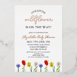 Kleine Wildblumen-Baby-Party Folieneinladung