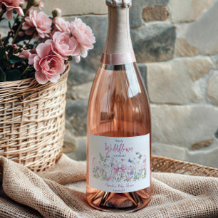 Kleine Wildblumen-Blumen-Rosa-Schleife Mädchen Bab Schaumweinetikett