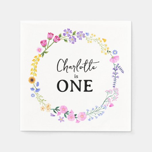 Kleine Wildblumen Girls erster Geburtstag Serviette (Vorderseite)