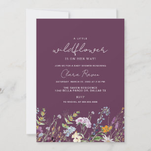 Kleine Wildblumen-Pflaume Lila Blumen Baby Shower Einladung