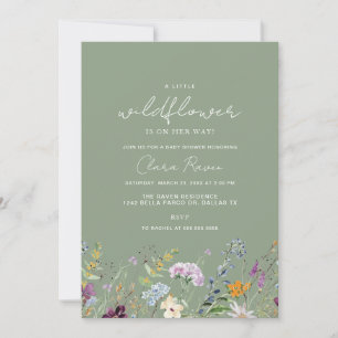 Kleine Wildblumen-Salbei-Blumen-Baby-Party Einladung