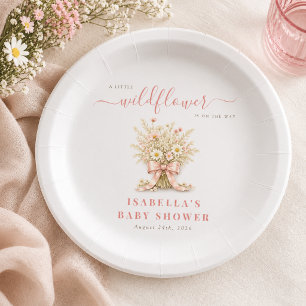 Kleine Wildblumen-Schicke-Rosa-Schleife-Baby-Party Pappteller