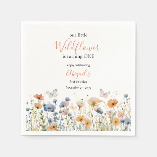 Kleine Wildblumen Schmetterlingswiese 1. Geburtsta Serviette (Vorderseite)