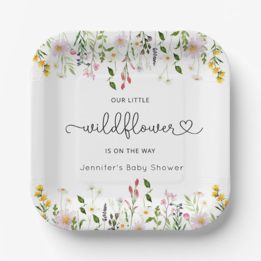 Kleine Wildblumen sind unterwegs mit Babydusche Pappteller (Vorderseite)