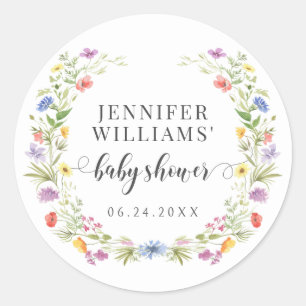 Kleine Wildblumenwiese Blumen Baby Mädchen Shower Runder Aufkleber