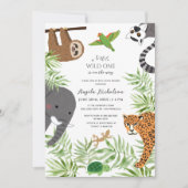 Kleine wilde 1 Baby Dusche Niedliche Junglebetiere Einladung (Vorderseite)