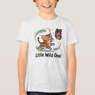 Kleine Wilde - Kawaii Bengalkatze jagt Schmetterli Tri-Blend Shirt