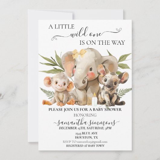 Kleine wilde Tiere auf dem Weg zum Jungle Safari Einladung (Vorderseite)