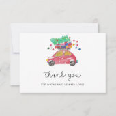 Kleine Winter-Auto-Baby-Shower-Dankeschön Dankeskarte (Vorderseite)