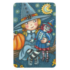KLEINE WITCH & DOLL HALLOWEEN MAGNET RETangle LLE