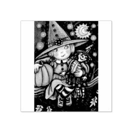 KLEINE WITCH & RAG DOLL HALLOWEEN RUBBER-BRIEFMARK GUMMISTEMPEL