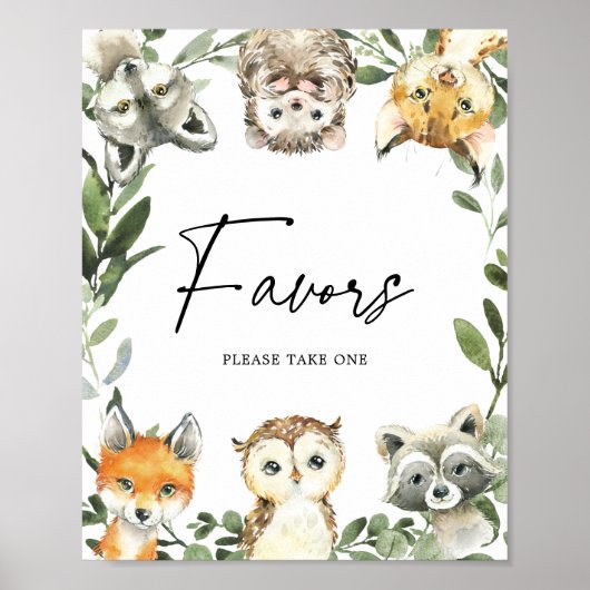 Kleine Woodland Babydusche bevorzugt Schild (Vorne)