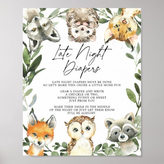 Kleine Woodland Babydusche Spätwindeln Poster (Vorne)