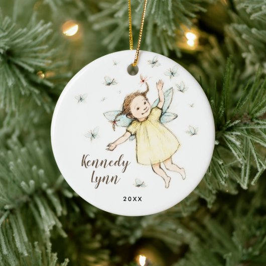 Kleine Woodland Fairy Personalisiert Girl's Name Keramik Ornament (Baum)