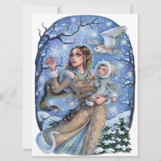 Kleine Wunder Elf Baby Fantasy Snow Owl Kunstkarte (Vorderseite)