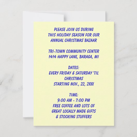 KLEINEN GESCHENKE BAZAAR INVITÄT EINLADUNG (Rückseite)