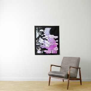 Kleiner (34" x 40") ULTRA VIOLET DRAGON AUF SCHWAR Wandteppich