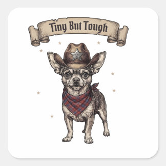 Kleiner aber harter Chihuahua-Cowboy - Western-Hun Quadratischer Aufkleber