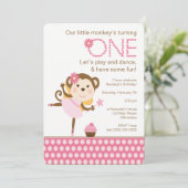 Kleiner Affe-Geburtstag mit Balerina Einladung (Stehend Vorderseite)