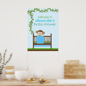 Kleiner Affe in einem Kinderwagen-Kinderduschplaka Poster (Küche)