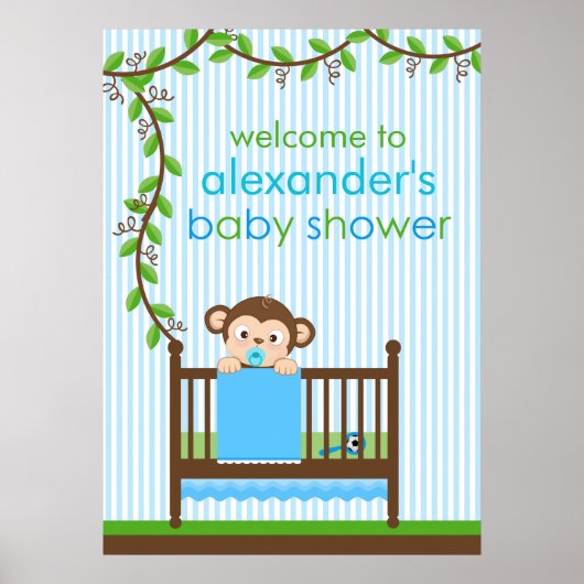 Kleiner Affe in einem Kinderwagen-Kinderduschplaka Poster (Vorne)