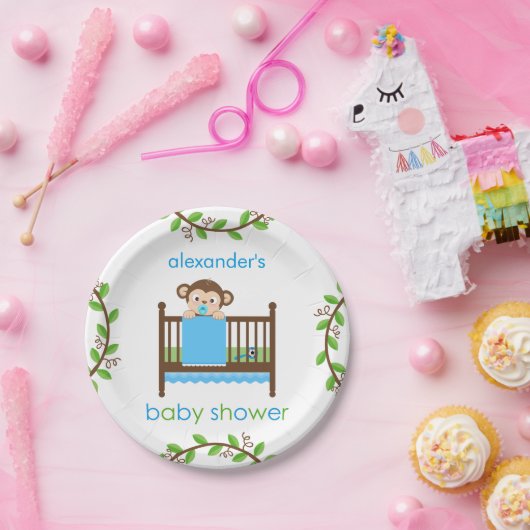 Kleiner Affe in einem Krippen-Jungen-Pappteller Pappteller (Party)