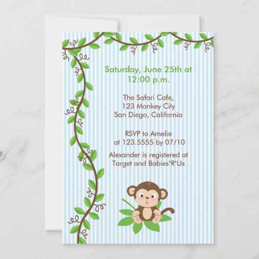 Kleiner Affe in einer Kinderkrippe-Babydusche Einladung (Rückseite)