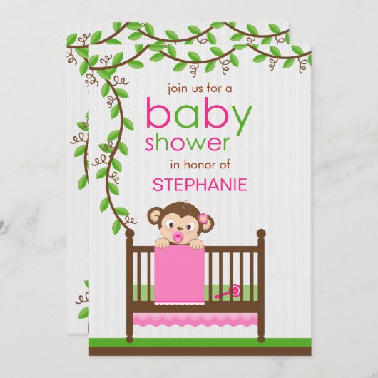 Kleiner Affe in einer Kinderkrippe Einladung (Vorne/Hinten)