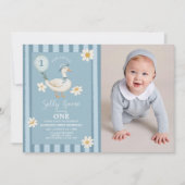 Kleiner Alberner Gänsedaisy Junge 1. Geburtstag Fo Einladung (Vorderseite)