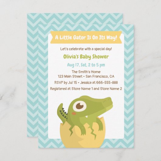 Kleiner Alligator in Ei Baby Dusche Einladungen (Vorne/Hinten)