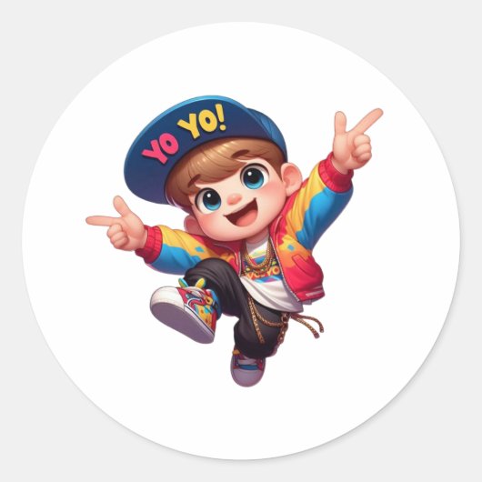 Kleiner Angesagter Star - Cooler Cartoon Kind in S Runder Aufkleber (Vorderseite)