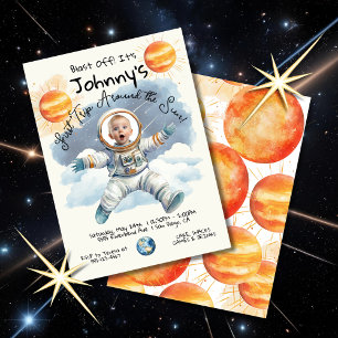 Kleiner Astronaut 1. Reise um die Sonne Geburtstag Einladung