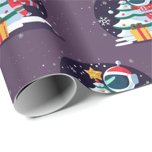 Kleiner Astronaut dekoriert Weihnachtsbaum Geschenkpapier (Rolleneckpunkt)
